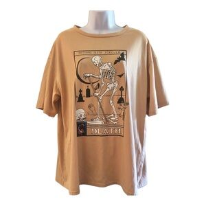 Romwe T Shirt Size Large Brown Stretch Tarot Death Cotton Blend Graphic Print